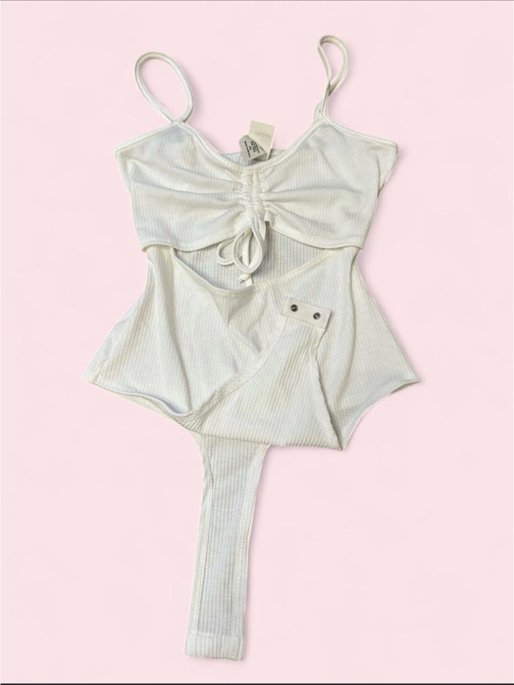 O’Delilah Ribbed White Cutout Tie-Front Bodysuit Size XS